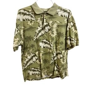 Summa Mens Green Tropical Palm Leaf Print Polo Shirt Large 100% Cotton Short Slv
